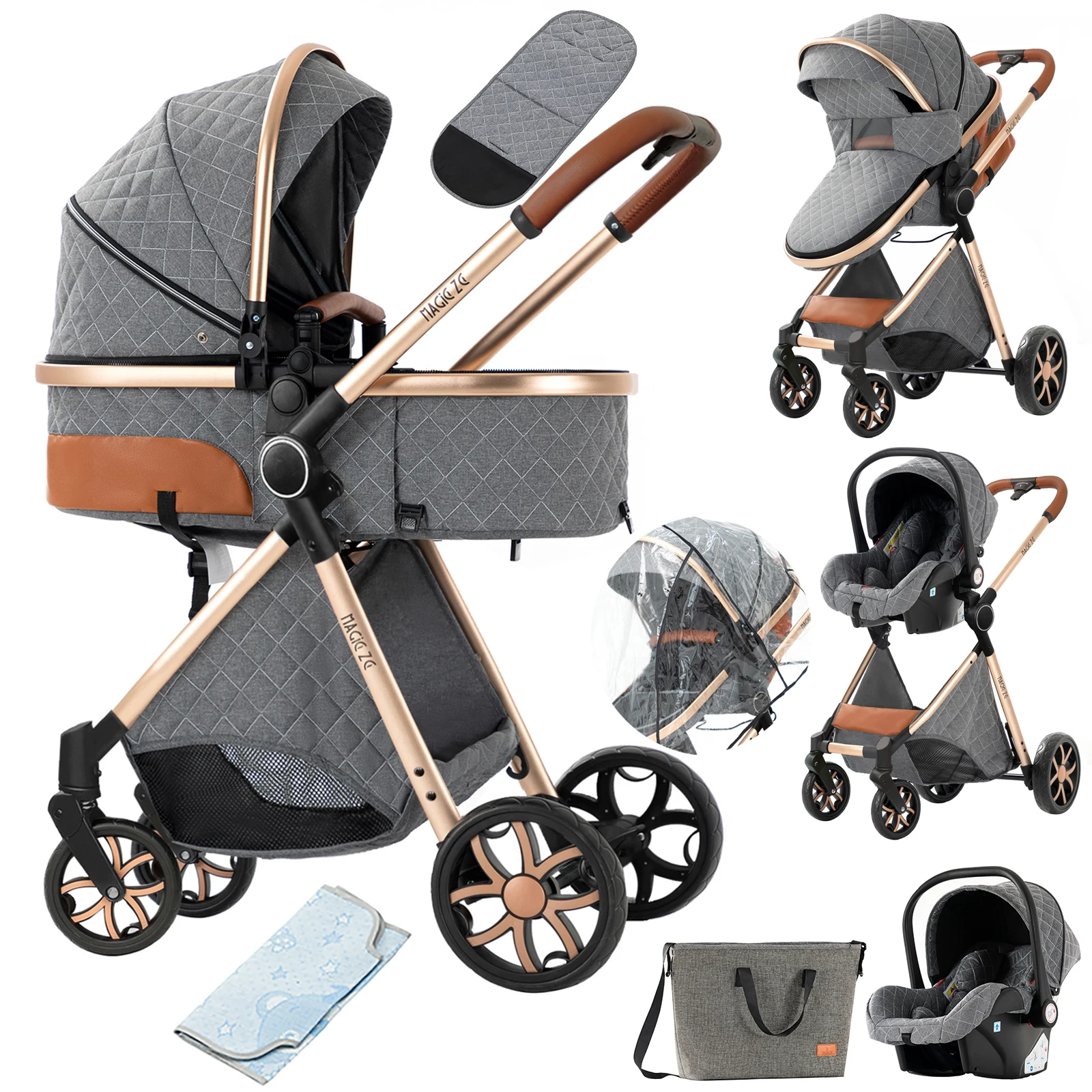 Kinderwagen 3 in 1 Kinderwagen Lichtgewicht Kinderwagen Draagbare kinderwagen kinderwagens voor pasgeboren baby autostoel kinderwagen met wieg