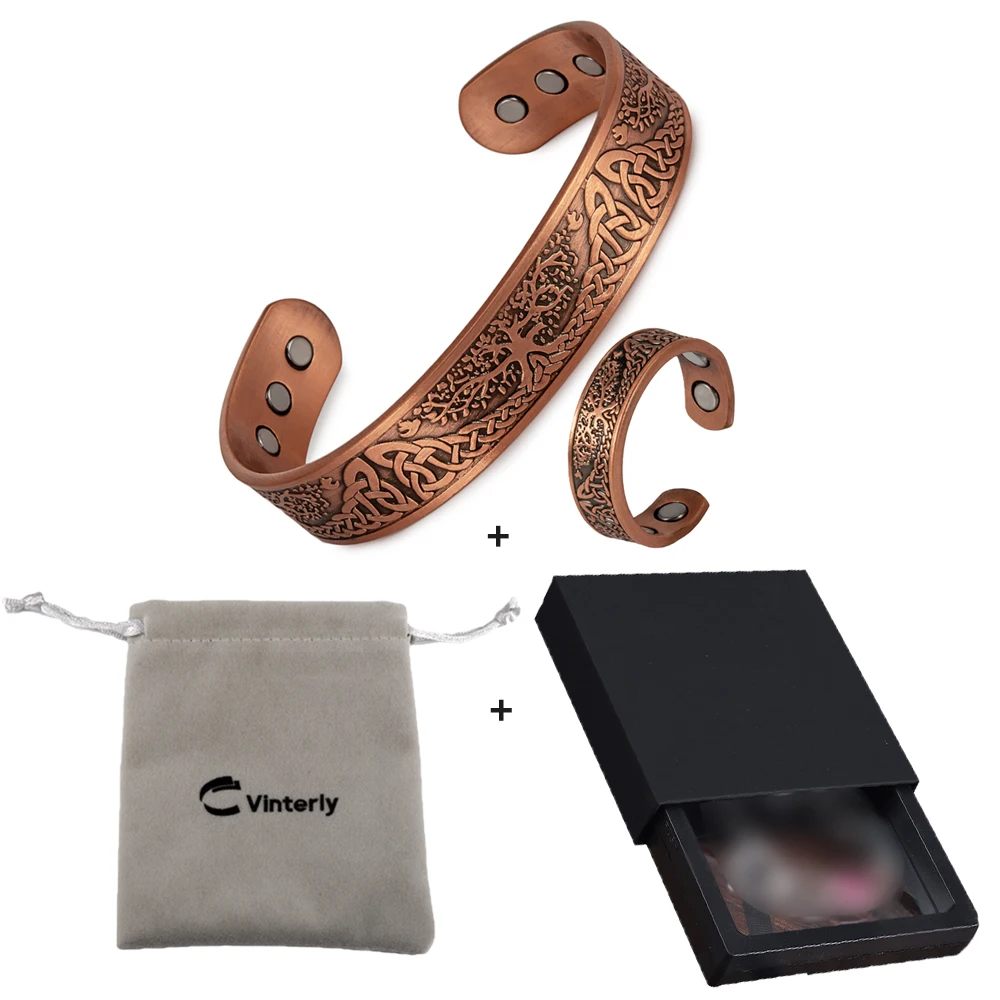 Magnetic Pure Copper Yggdrasil Adjustable Bracelet & Ring Set