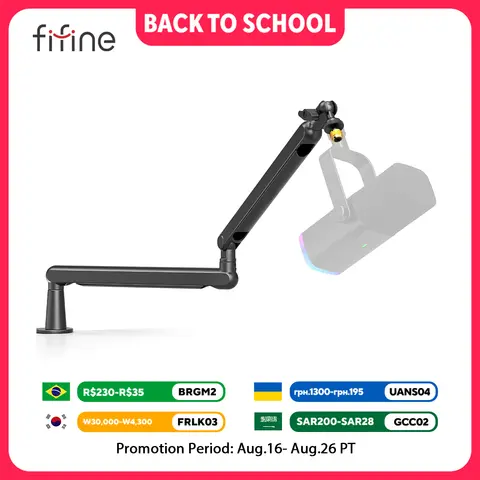 FIFINE Adjustable Low-profile Arm Microphone Stand with Cable Managment/Desk Mount, Suspension Boom for K688 Ampligame AM8-BM88