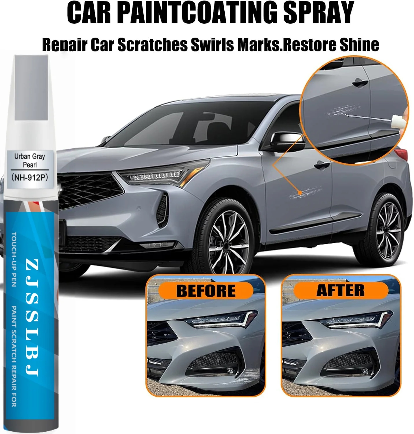 Urban Gray Pearl(NH-912P) for Acura Touch Up Paint, 2 in 1 Car Scratch Remover with Pen Tip and Brush