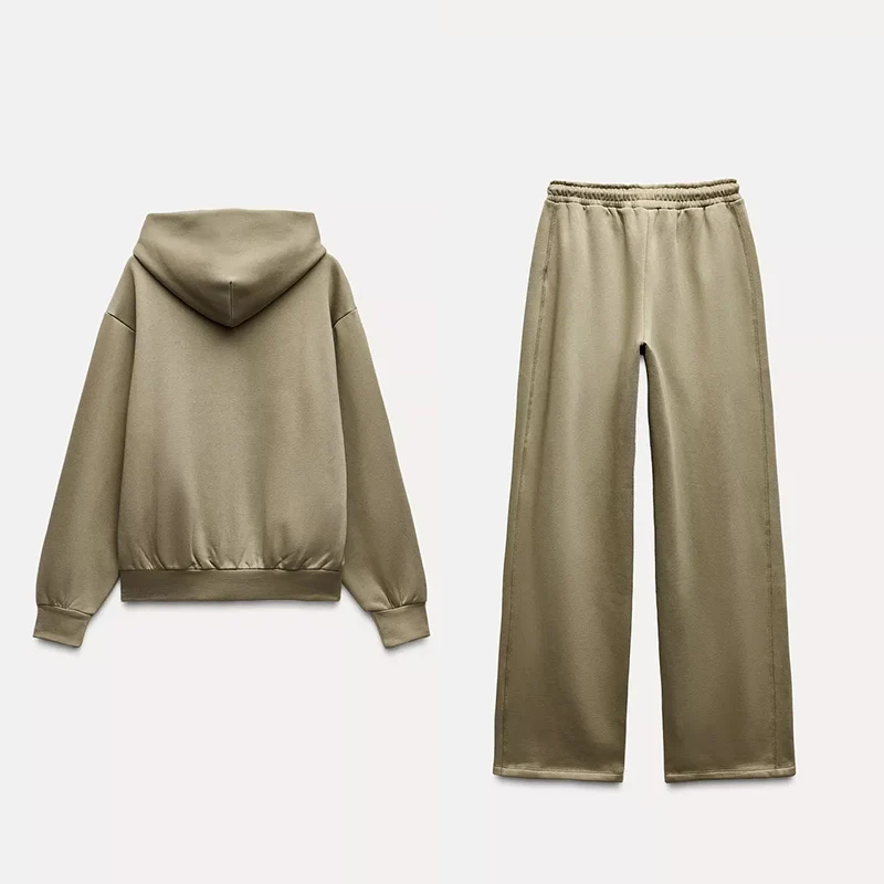 Dames fluwelen casual broek met wijde pijpen 3996334 Lange Sve-sweatshirt met capuchon 3996333 Comfortabele vrijetijdsoutfit met ritssluiting