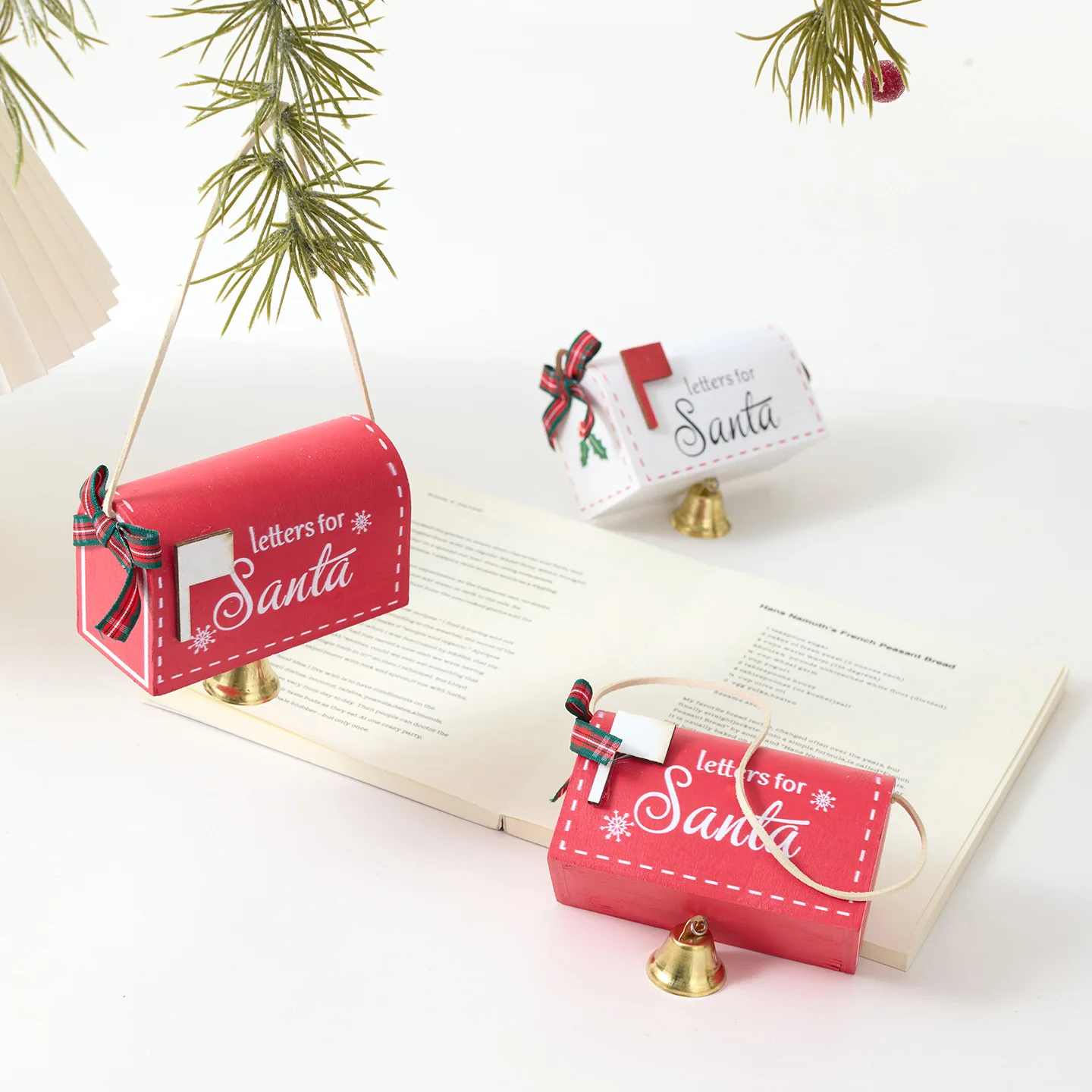 

Wooden Mailbox Hanging Christmas Decoration Red White Mailbox Christmas Tree Dress Up Hanging Decoration