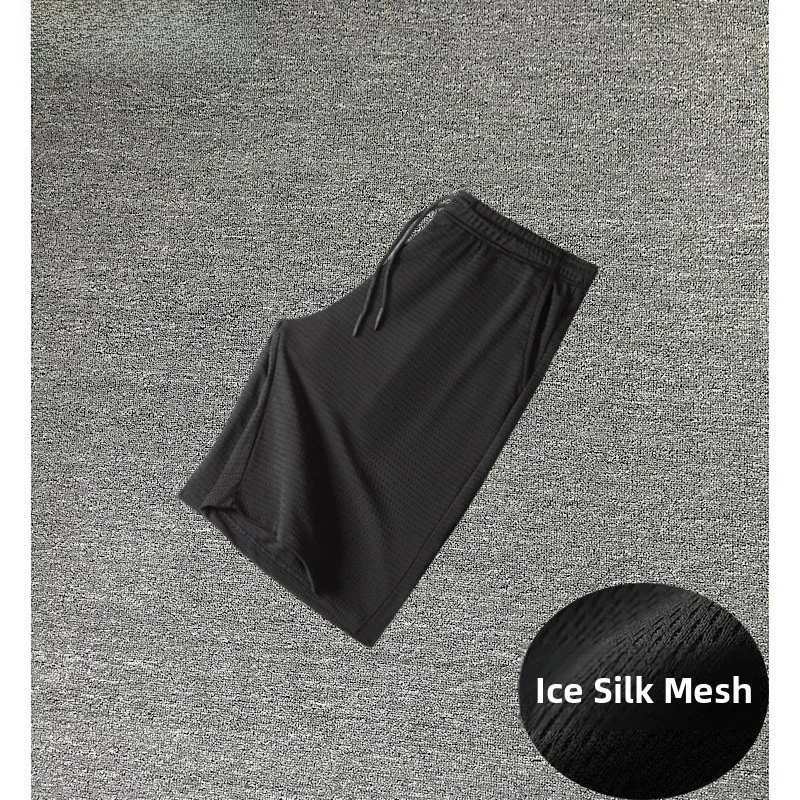 

Большие размеры Ice Silk Me orts Мужские летние свободные брюки Spor Thin Qui Dry средней длины Повседневные брюки из полиэфирного волокна Прямые брюки