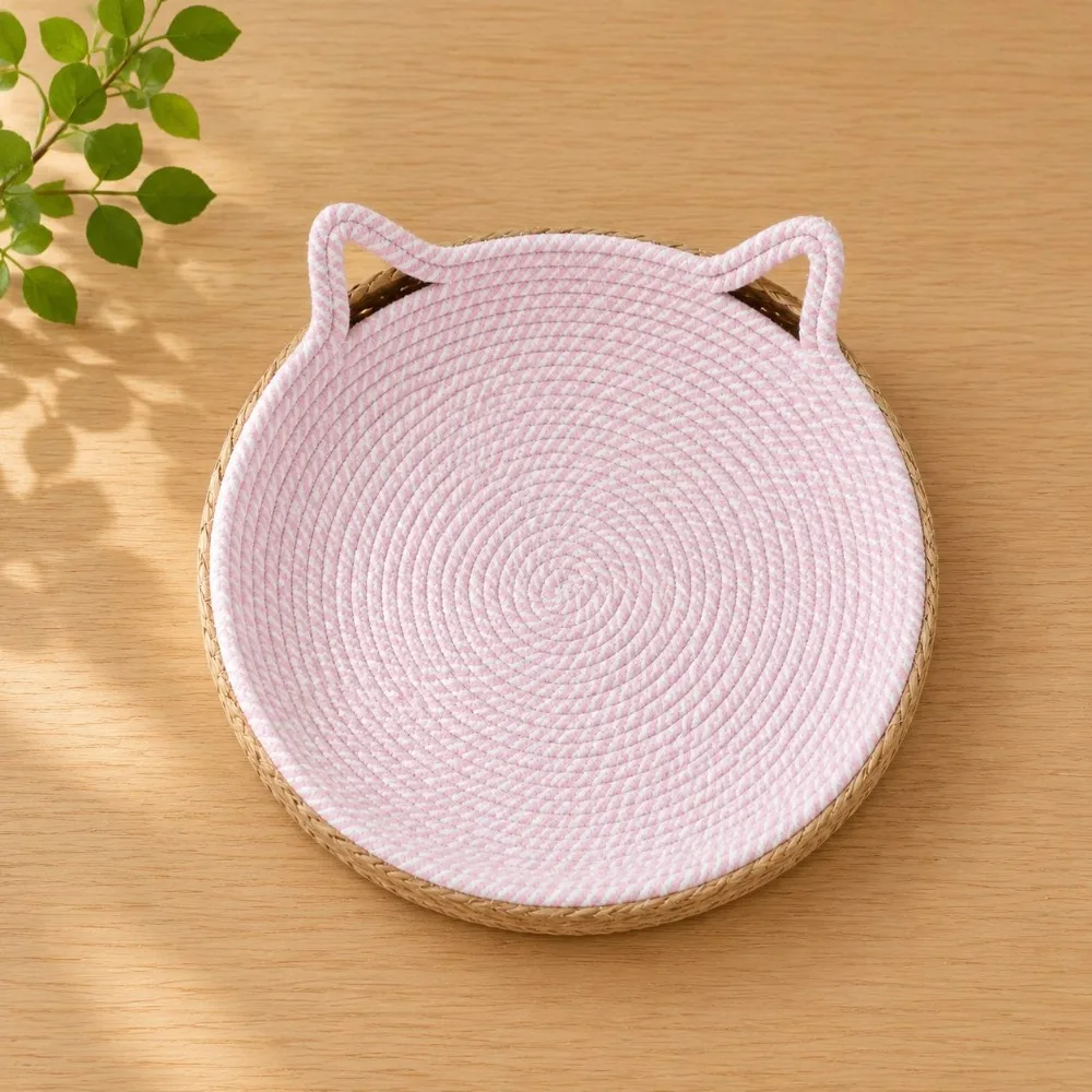 Wear-Resistant Large Woven Cat Bed Round Stable Structure Cat Scratching Board Anti-slip Cotton Rope Pet Sofa Bed Household