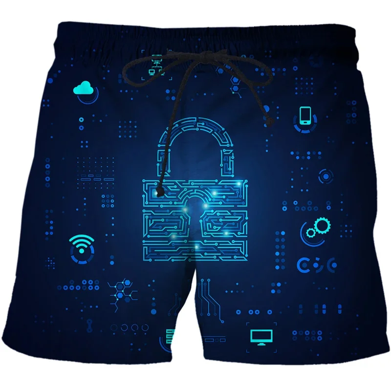 Harajuku Summer 3D Printing Artificial Intelligence Information Technology Era Beach Shorts For Men 5G Graphic Trunk Short Pants