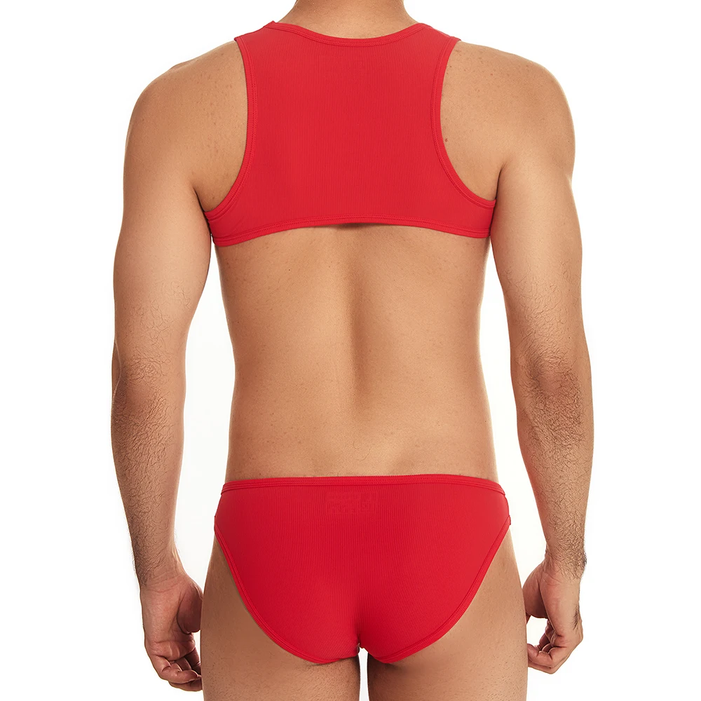 Ensemble 2 pièces sous-vêtements Sexy pour hommes, harnais de poitrine élastique, ceinture, culotte, gilet de Fitness, sous-vêtements, vêtements de nuit pour homosexuels