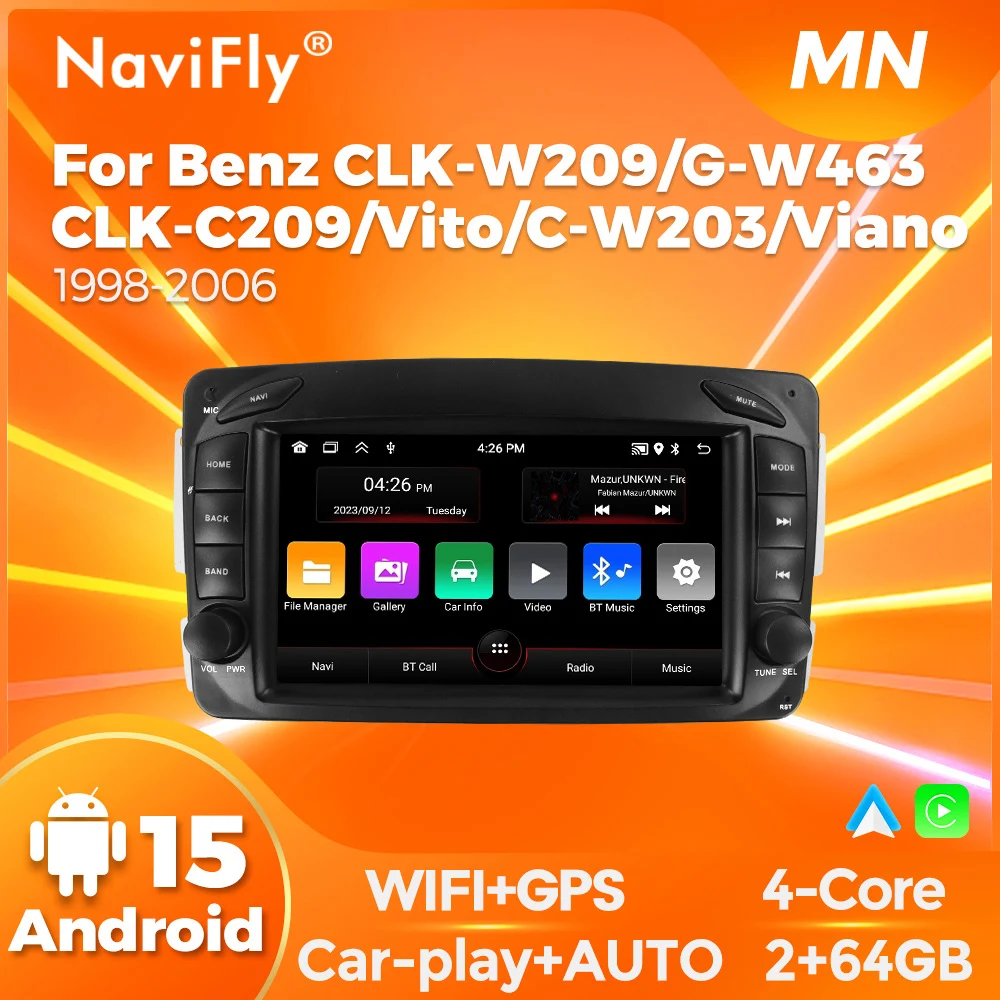 Navifly 7 "rádio do carro de android para mercedes benz clk w209 c209 w168 w203 w463 vito viano 1998-2006 gps carplay sistemas inteligentes automóveis