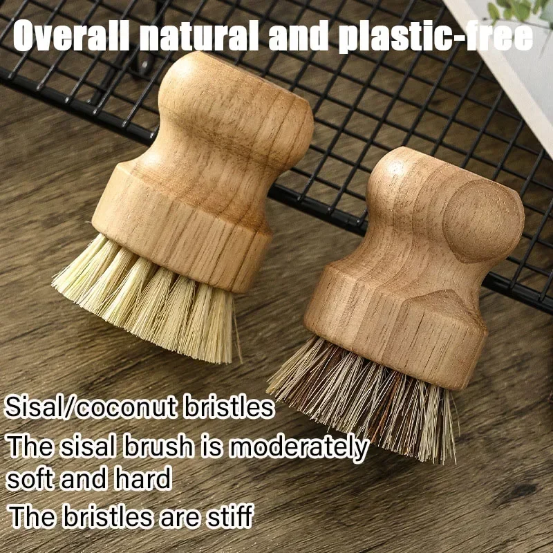 Kitchen Cleaning Brush Cookware Cleaning Brush Natural Sisal Pot Multifunctional Dishwasher Cleaning Brush with Cord Solid Wood