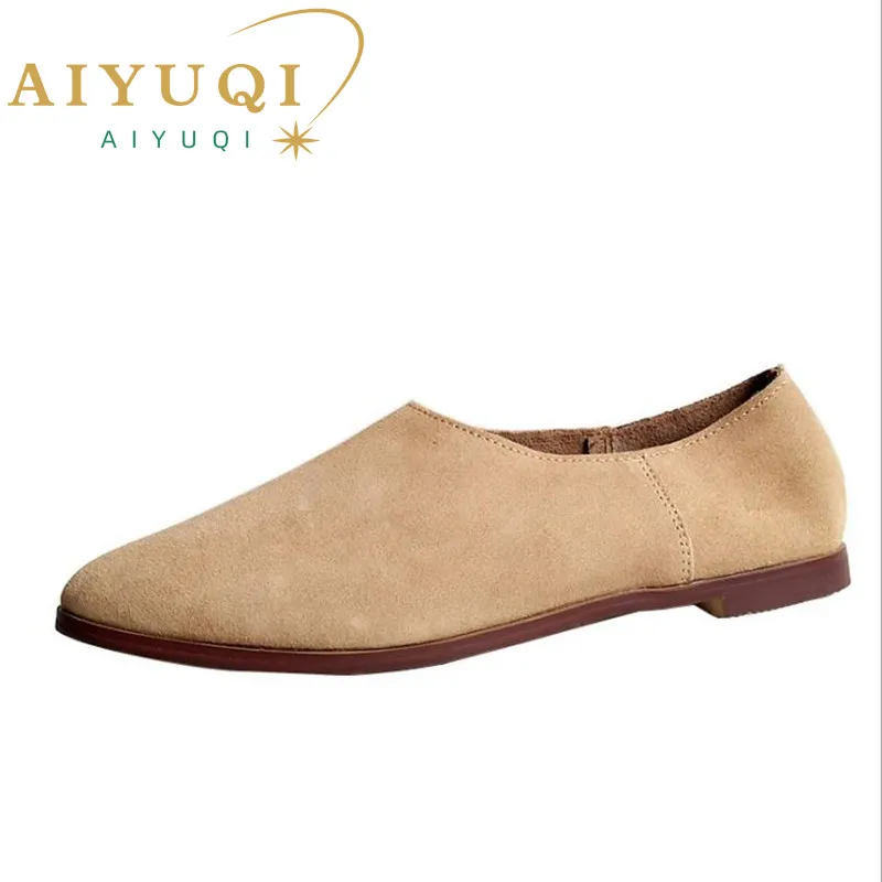 AIYUQI Ballet Flats Women's Shoes Genuine Leather Large Size 41 42 43 Pointed Toe Women's Loafers