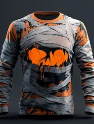 Cool Skulls Horror Mummy Men's 3D Print T shirt Tee Street Casual Halloween Long Sleeve Crew Neck Shirt Fall Clothing Apparel