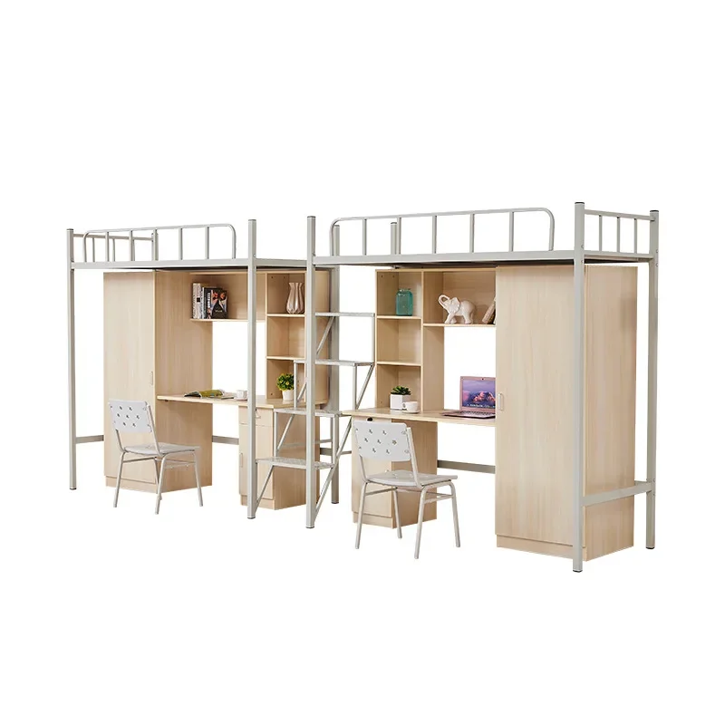 Staff dormitory bed under table with closet student apartment bed