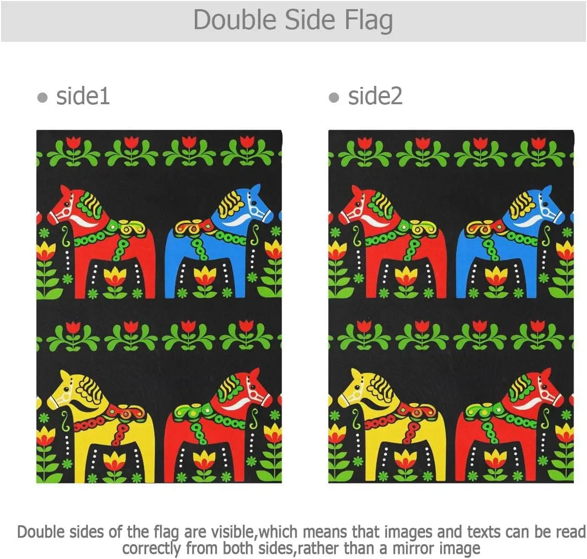 Four Horse Garden Flag Yard Decor Double Sided, Swedish Dala Horse Garden Flag Stand For Patio Lawn Garden Outside 12