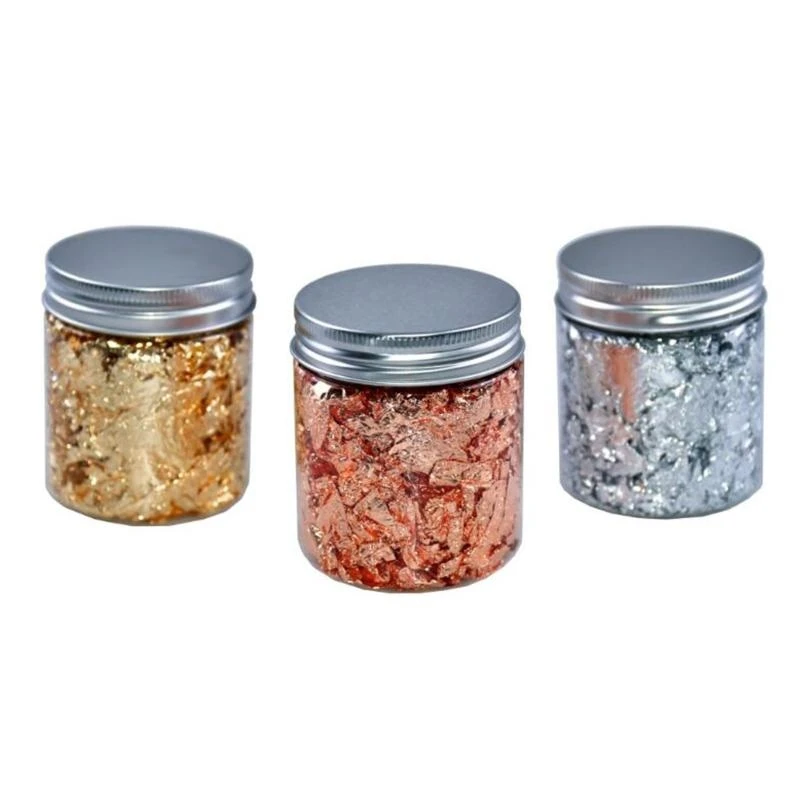 

652F Metallic Foil Flakes Decal Decoration Nails Arts Sticker for Painting Crafts Imitation Silver Gold Foil Chips Flakes