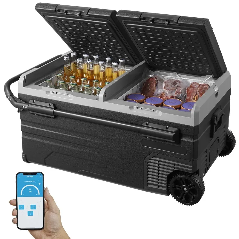 SucceBuy 75L 95L Small Car Fridge Portable Mini Dual Storage Zone Refrigerator Compressor Truck Freezer Cooler for Home Use