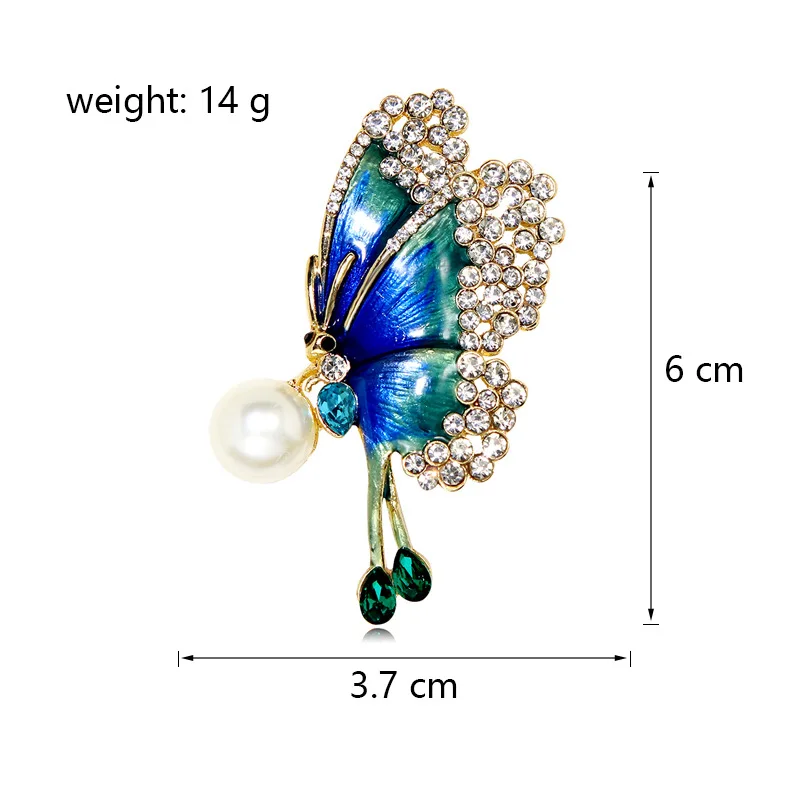 Diamond-encrusted painted butterfly brooch temperament pearl drip corsage suit coat clothing accessories pin cross-border