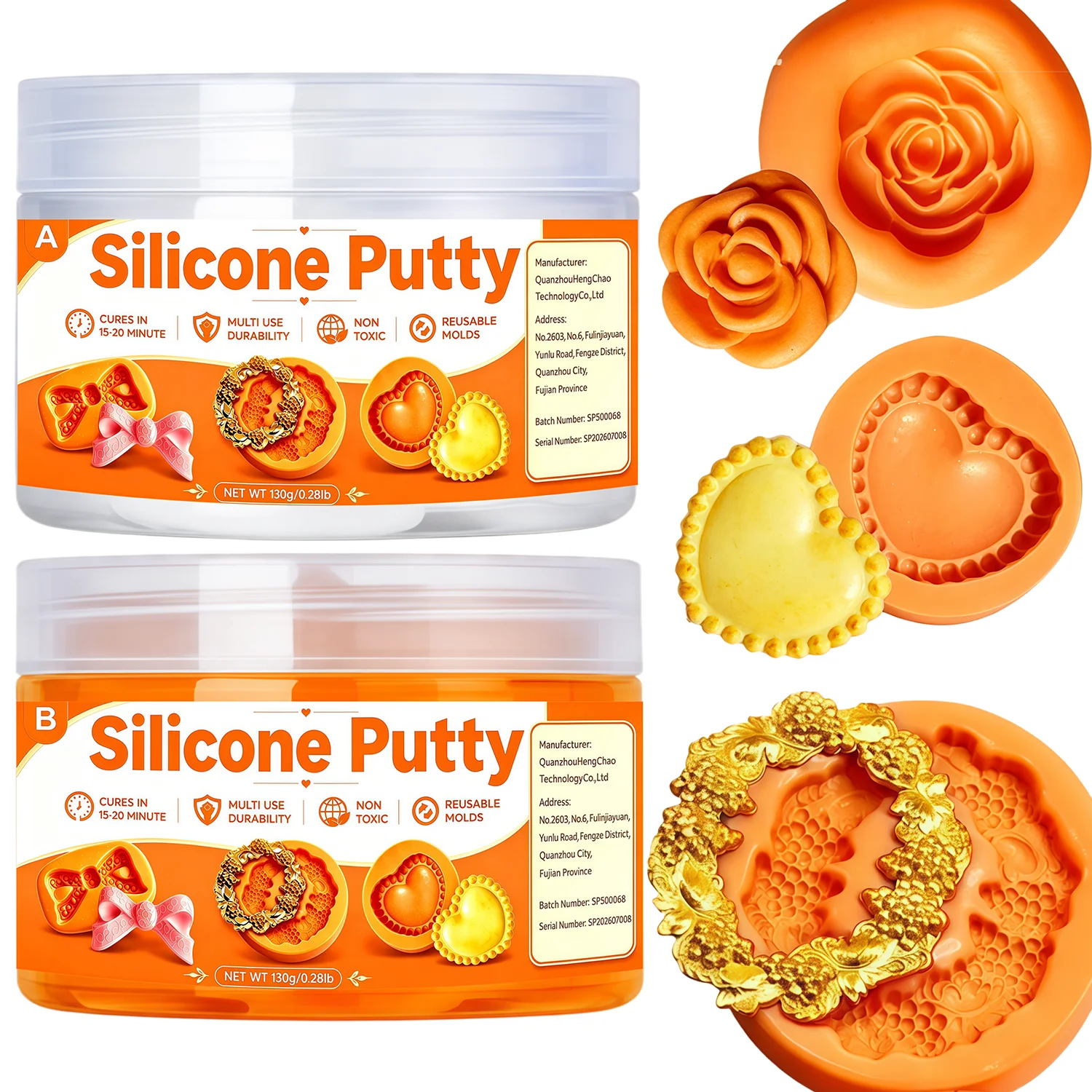 Easy-Mix Silicone Putty Kit for DIY Resin Molds. Non-Toxic, Strong & Flexible, Reusable for Crafts. 1:1 Mix Ratio, Zero Shrinkag