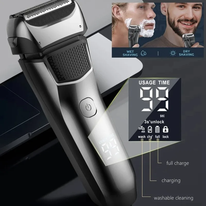 Kemei Face Beard Electric Razor Washable Wet & Dry Electric Shaver for Men Rechargeable Head Bald 3-Blade Shaving Machine System