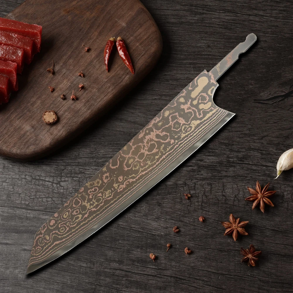 JUMCSONG Tricolor Copper Kiritsuke Blade Blank VG10 Steel Core Kitchen DIY Assembly Accessories Semi-finished Chef Blade Blank view 3