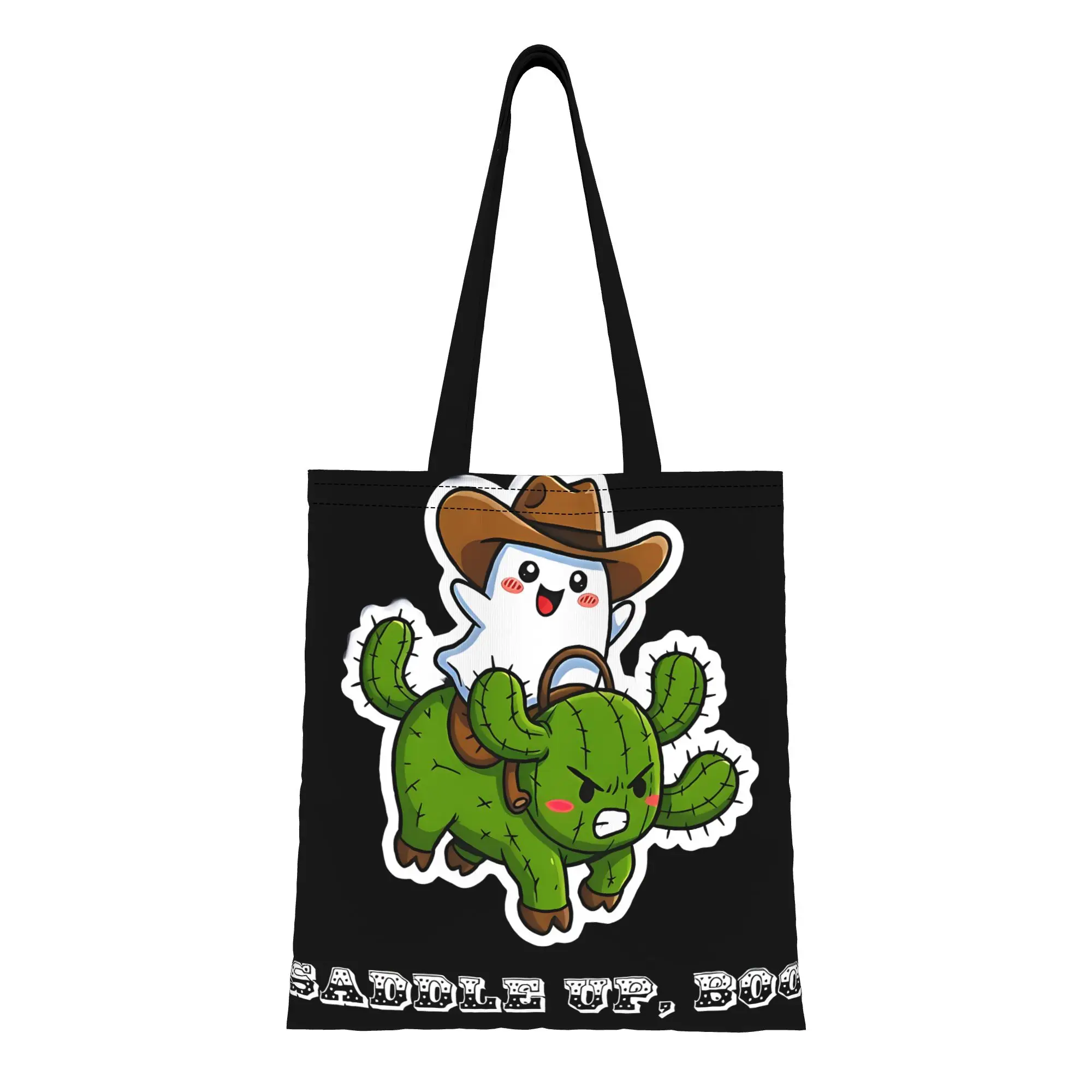 Cowboy Ghost Riding Cactus Bull Cute Western Halloween  canvas tote bag,  casual style for daily shopping