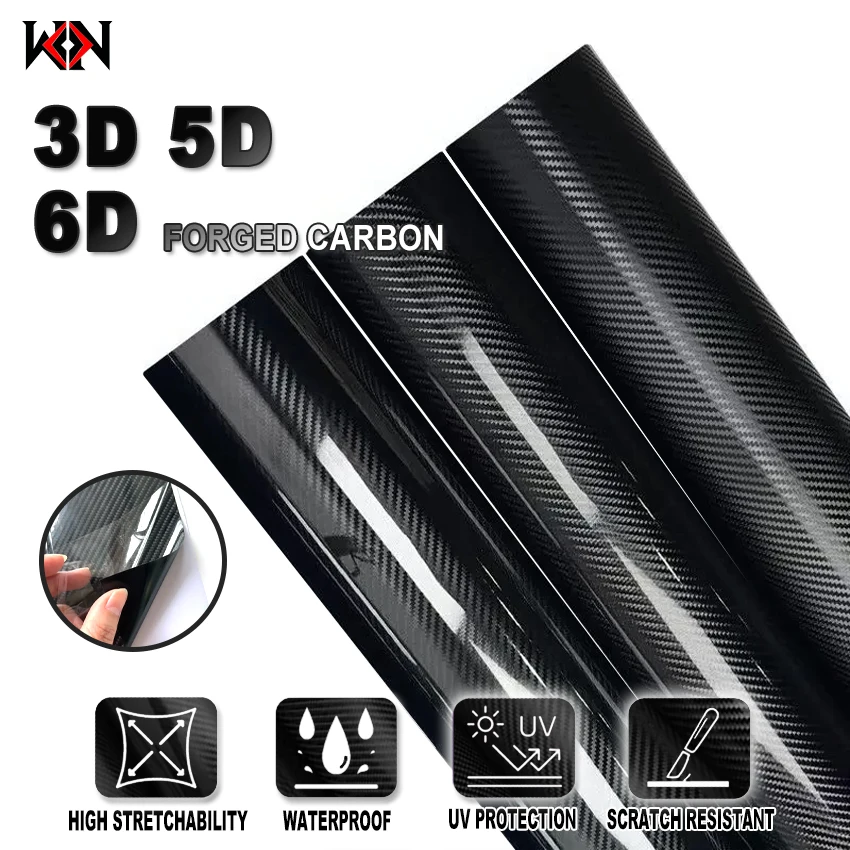 

Glossy Black 6D Carbon Fiber Vinyl Wrap Film Waterproof Adhesive Sticker 3D 5D Carbon Fiber For Car Motorcycle Decoration