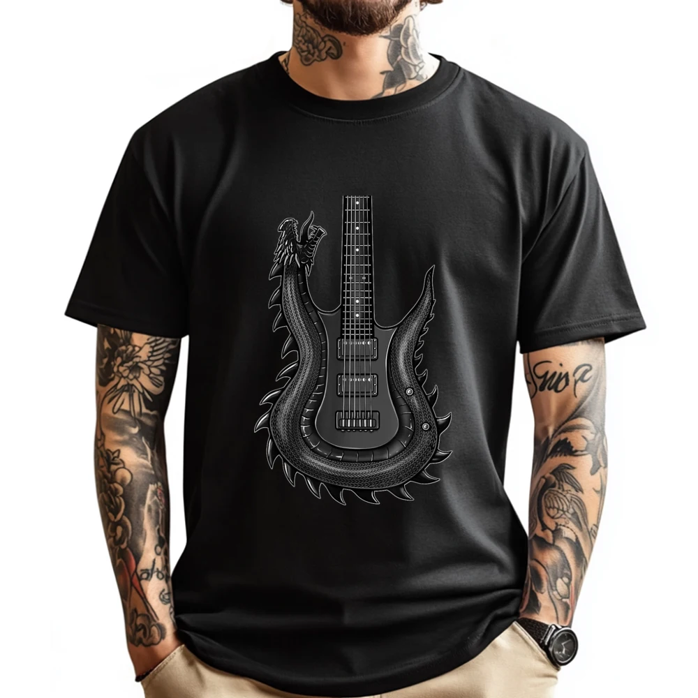 

Cool Dragon Guitar Concert And Roll T Shirt Men 100℅ Cotton Band Tshirts Birthday