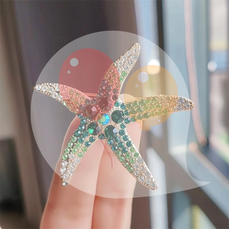 1Pcs Creative Star Brooch Fashion Multicolor Rhinestone Starfish Brooches For Women Men Clothing Pins Boho Party Jewelry Gift