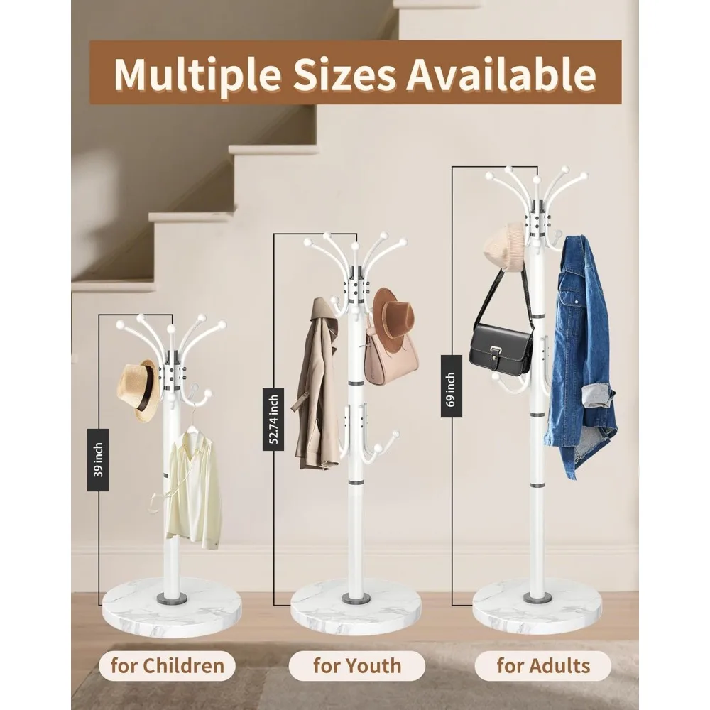 360 °   رف معطف معدني دوار بقاعدة من الرخام الطبيعي، ورف معطف أبيض قائم بذاته وخطافات، وتصميم حديث لمدخل المنزل