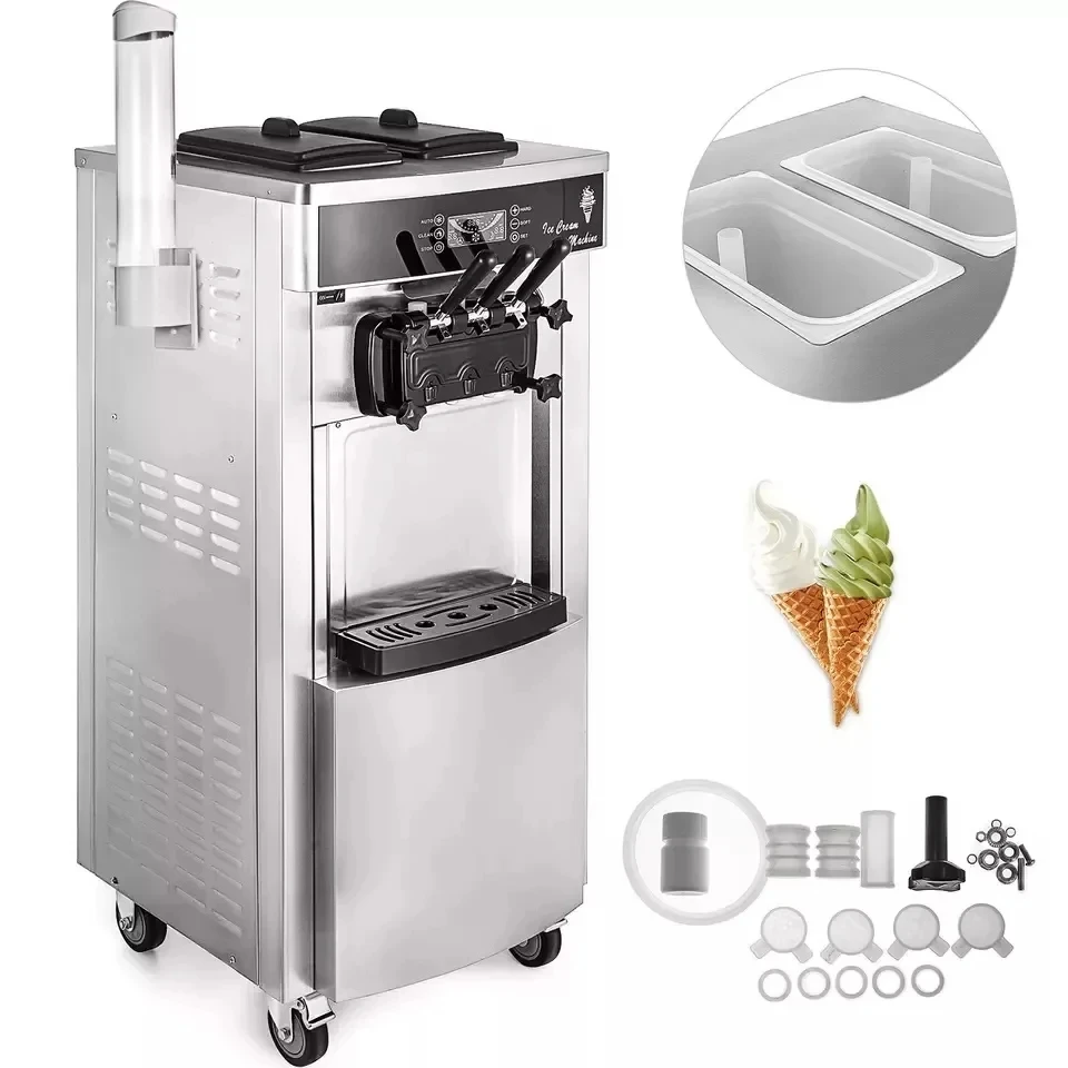 Frozen Yogurt Maker 20-30 liters/hour Soft 2 + 1 Flavor Soft Serving Maker 2200 Watts Fast Food Restaurant Cafe Ice Cream Maker