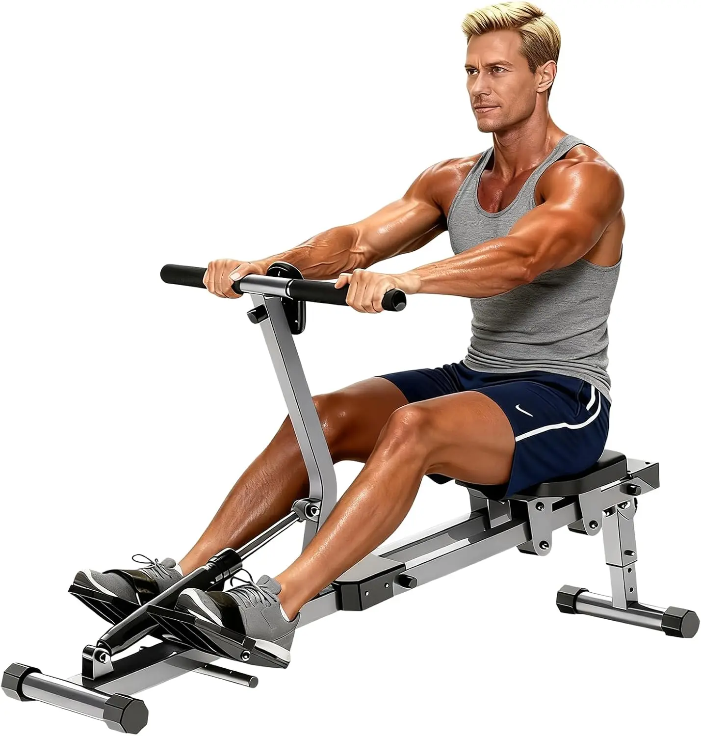 Compact Foldable Full Body Home Workout Rowing Machine 12 Adjustable Resistance Levels Silent Space Saving Low Impact Cardio Fit