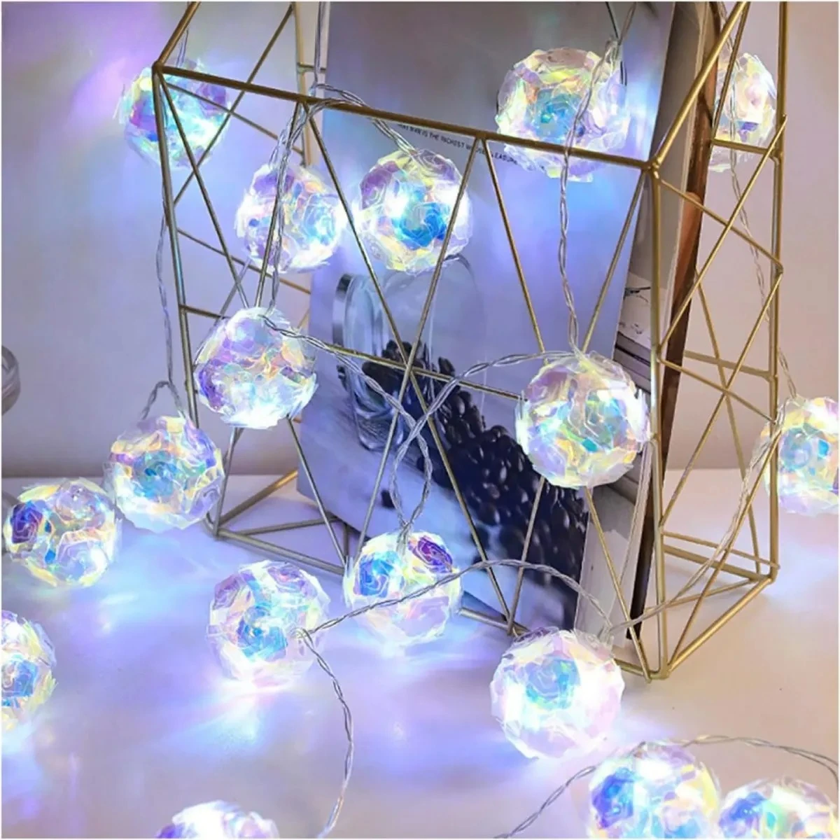 1pc 1.5M10LED Battery Powered Flower String Lights Romantic Rose Flower Creative Laser Ball Lamp for Home Bedroom Garden Decor