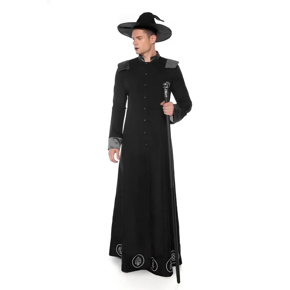 

Halloween Purim Men Magic Wizard Sorcerer Warlock Costumes Dark Sorcerer Robe Religious Priest Cosplay Costume Fancy Dress