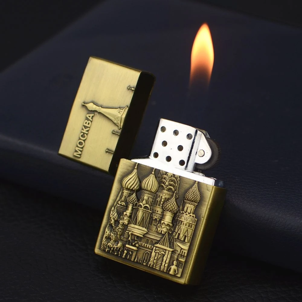 St. Petersburg Cathedral Relief Gas Grinding Wheel Lighter Inflatable Flame Gift  Gadgets for Men Smoking Accessories