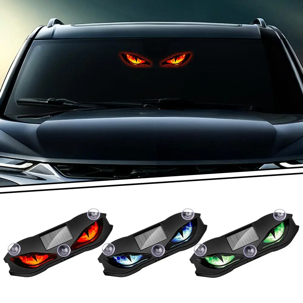 Devil Eye Solar Car LED Ambient Light Reflective Dynamic Warning Sign Window Flashing Vehicle Signal Lamp Decor Auto Accessories