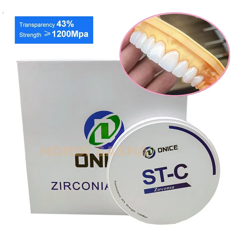 

ST-C 98mm Dental Lab Zirconia Blocks for Teeth Porcelain Veneers Inlays Anterior & Posterior crowns Transparency 42% Strength