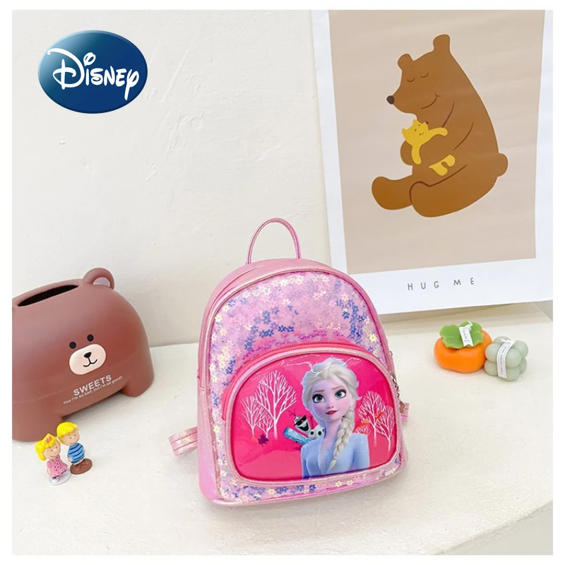 Disney 2022 New Girls Backpack Frozen Elsa Princess Girls School Bag Sequins Fashion High Quality Cartoon Cute Children Backpack