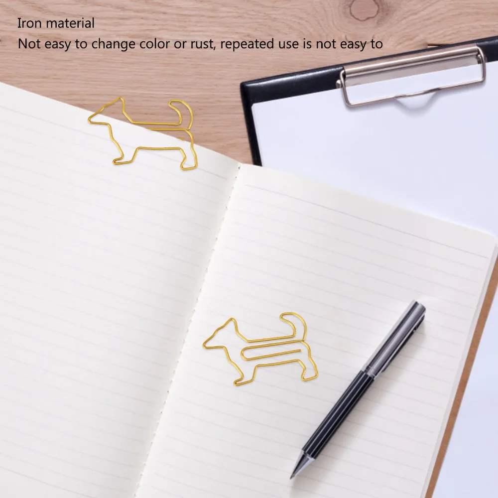 100Pcs Dog Shape Paper Clips Gold/Silver 32*20mm Metal Paper Clips Practical Cute Animals Bookmark Paper Clips Office Supplies