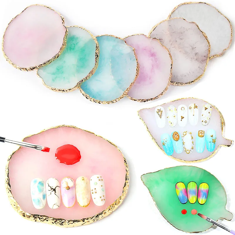 Nails Art Palette False Nail Tips Resin Agate Stone Mixing Drawing Gem Pallet Gel Polish Display Shelf Manicure Accessories Tool