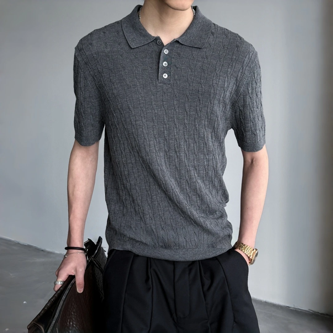 Lyocell Blend Knit Polo T Shirt Mens Breathable Soft Plus Size Loose Fit Vintage Solid Color Summer Short Sleeve Casual Tops