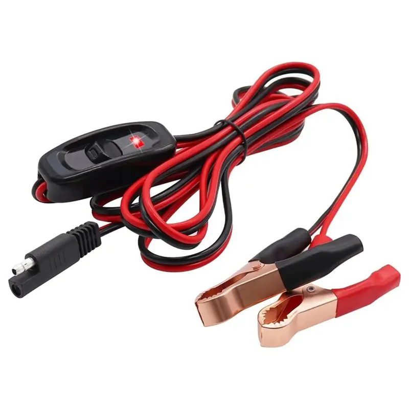 ABTC-SAE 16AWG 8FT Wire Harness With Lamp On/Off Switch, 12V Sprayer Parts Gold Alligator Clips Included