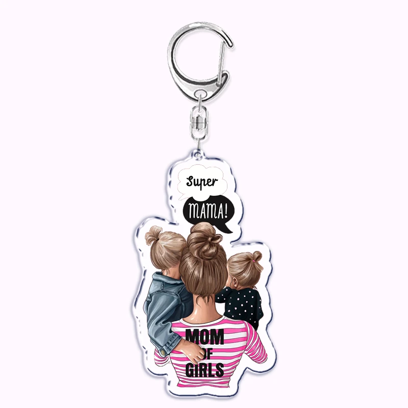 الكرتون براون الشعر سوبر ماما أمي المفاتيح للاكسسوارات حقيبة قلادة مفتاح سلسلة حلقة سلاسل المفاتيح مجوهرات الأمهات الآباء هدية عيد #3