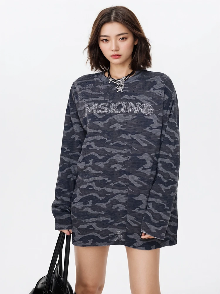 

Женская свободная футболка-лонгслив средней длины из хлопка для весны и лета, повседневная, с эффектом стройности