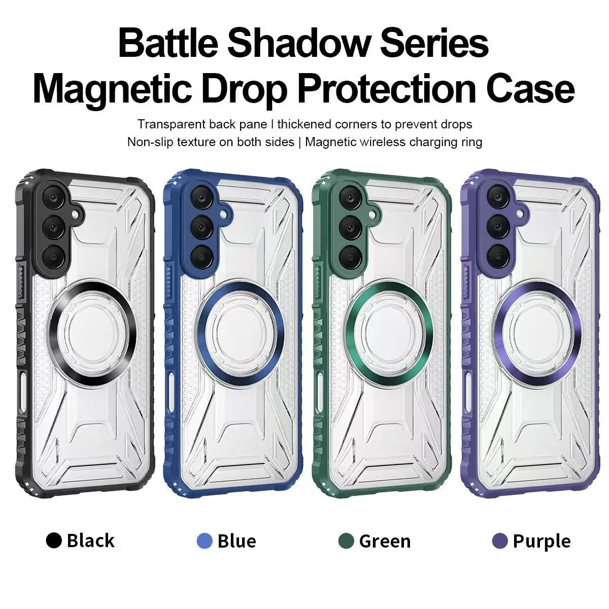 حافظة لهاتف سامسونج جالاكسي A55 A56 A35 A36 A54 A26 A16 A06 A25 A34 A15 A14 A05 عدسة قوية حماية غطاء مغناطيسي شفاف مقاوم للصدمات