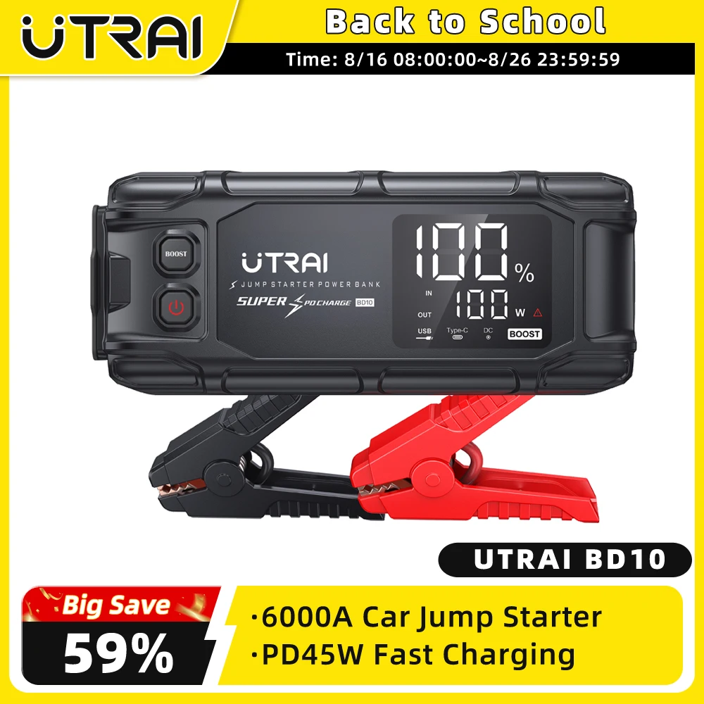 UTRAI 26800mAh 6000A Car Jump Starter Powerful Portable Power Bank PD45W Fast Charging 6.0