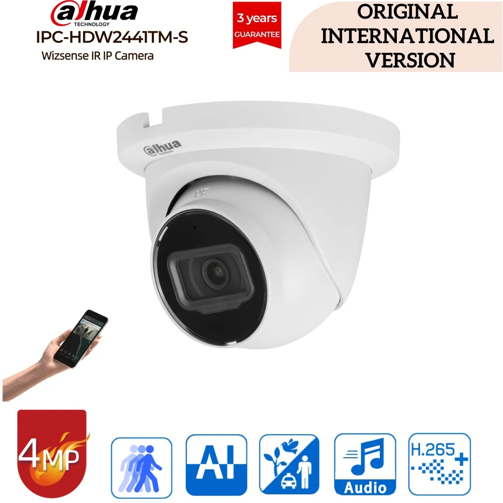 

Dahua IPC-HDW2441TM-S 4MP Smart IR Security IP Camera Human Vehicle Detection Outdoor Eyeball POE CCTV Business Surveillance