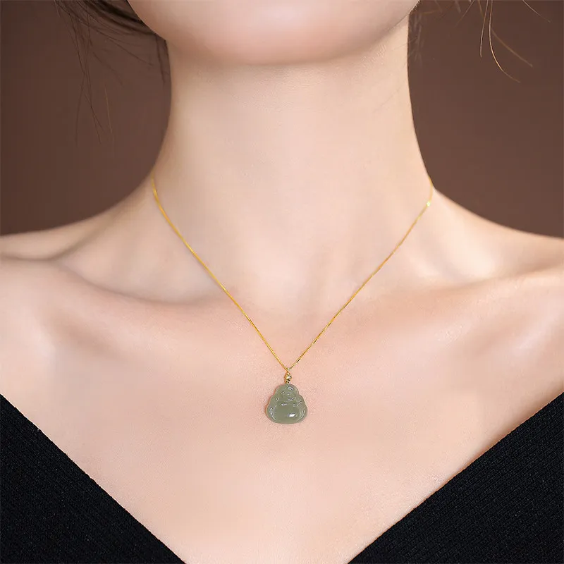 2026 New Style Maitreya Buddha Natural Hetian Jade Necklace Sterling Silver Clavicle Chain Jade Pendant Jewelry Festival Gift
