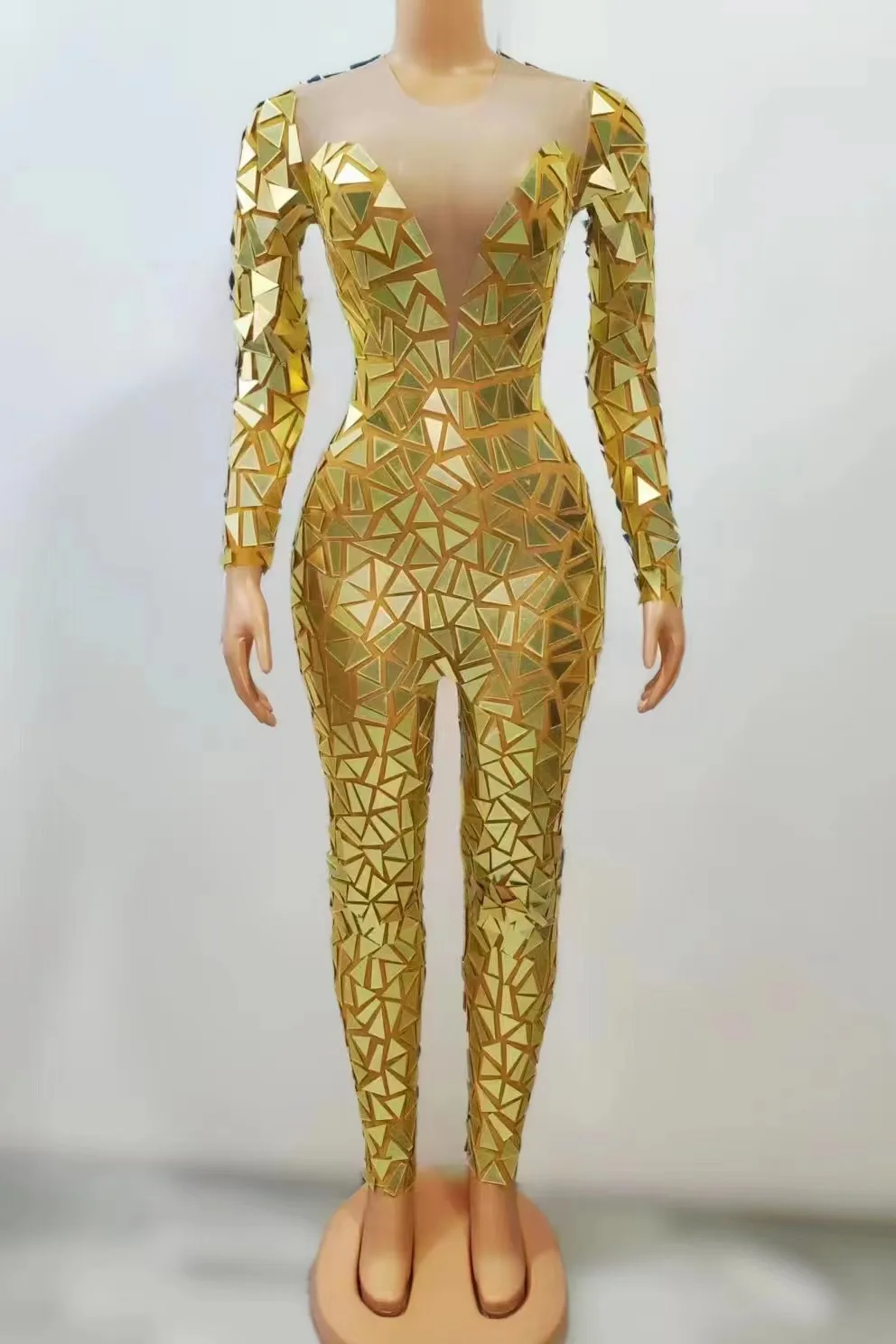 

FlashingFullMirrorsLongSleevesTransparentJjumpsuitBirthdayCelebrate CostumeEveningWomenDanceBodysuitxiaoye