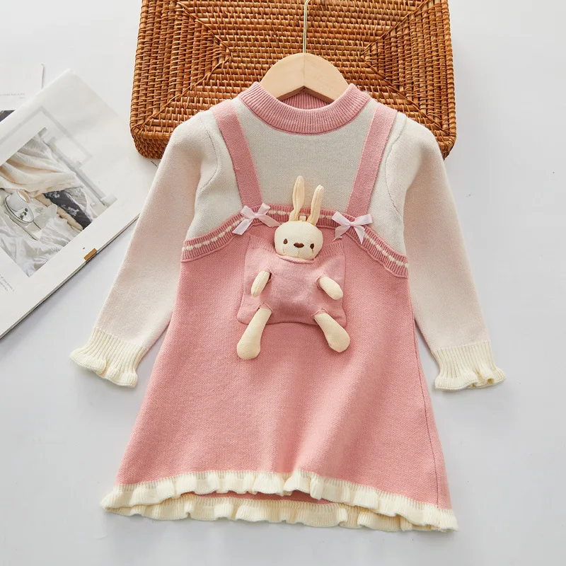 

Girls Sweater Dress Korean Sweater Dress Winter Autumn Warm Knitted Sweater Clothes Knitting Rabbit Princess Casual Dress 2-6Y