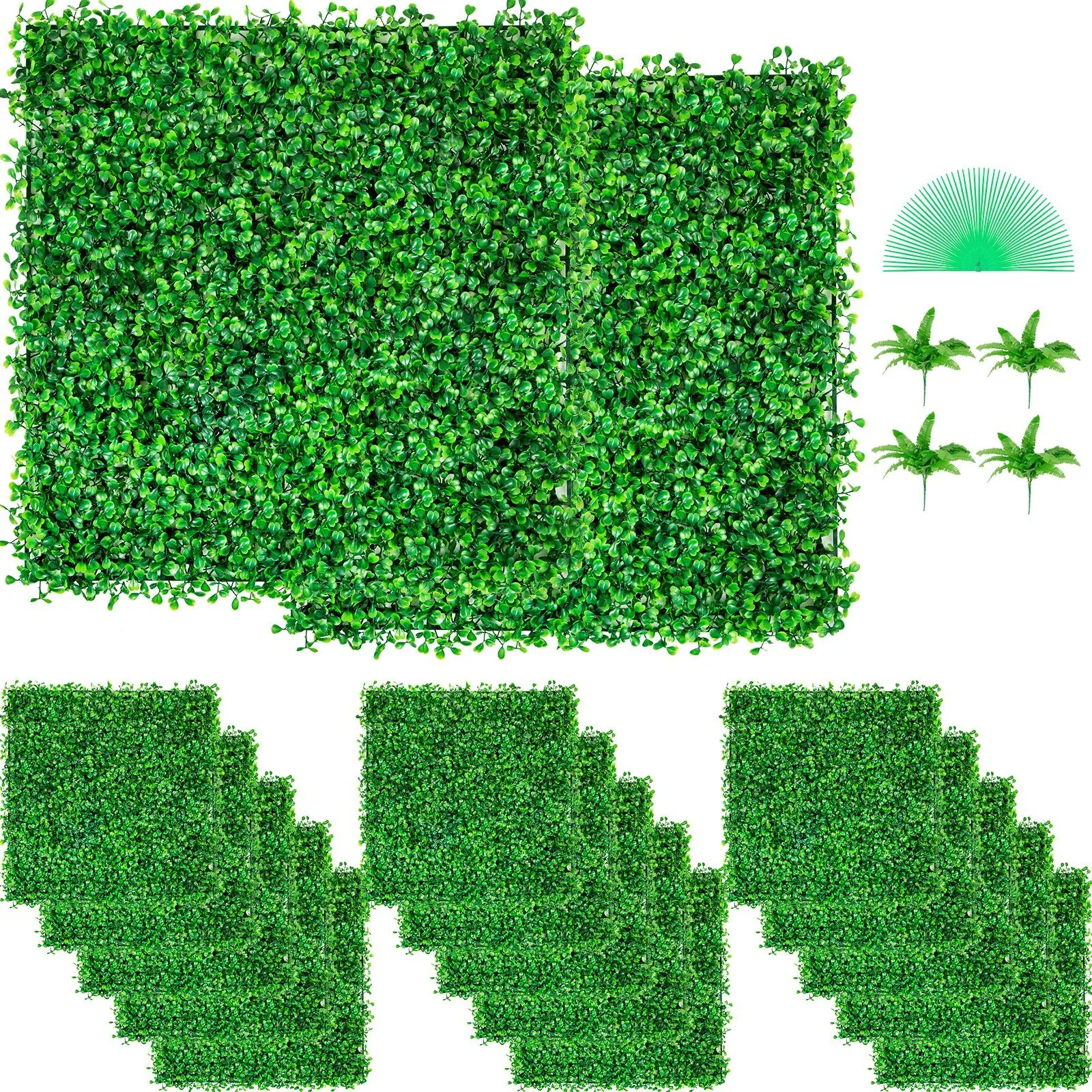 VEVOR Artificial Boxwood Panel UV 48pcs Boxwood Hedge Wall Panels Artificial Grass Backdrop Wall 10X10