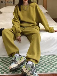 Bornladies 2022 Autumn Women Cotton Sweatshirt Suit Oversized Sets Female O Neck Loose Sweatshirt + Long Pants Suits Short Sets