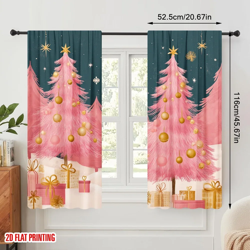 2pcs,2D plane printing Contemporary Curtains Christmas Tree & Gift Polyester (without rod) Art Deco Festive Perfect for Bedroom,